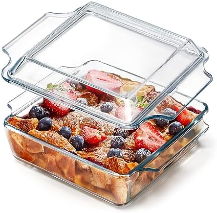 NUTRIUPS 8x8 Square Baking Dish with Glass Cover and Lid
