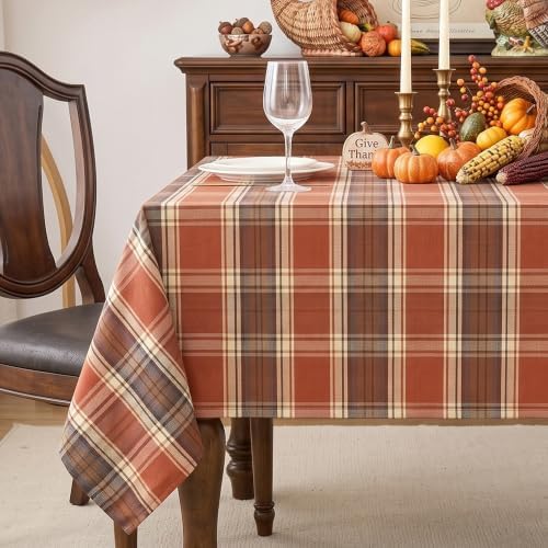Fall & Thanksgiving Tablecloth Rectangular, Tartan Plaid, 60"x84"