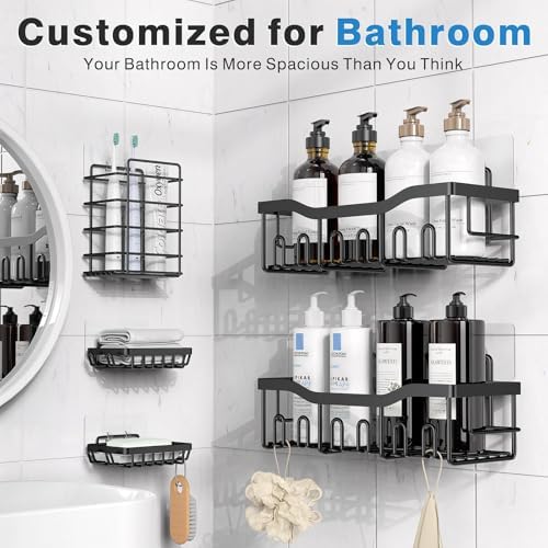 EUDELE Adhesive Shower Caddy, 5 Pack Rustproof Stainless Steel Bath Organizers With Large