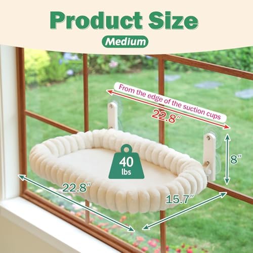 Zakkart SnugCloud Foldable Cat Window Perch (Cream White, M)