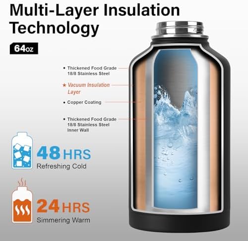 DYSANKY Insulated Water Bottle with Straw Lid & Portable Carrier Bag, 64oz