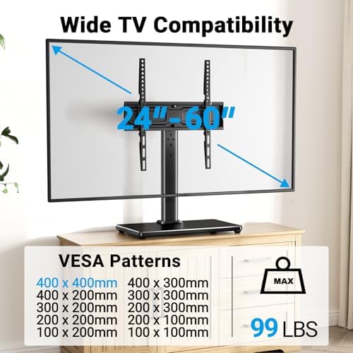 PERLESMITH Universal Swivel TV Stand Base for 24-60 inch TVs up to 99lbs
