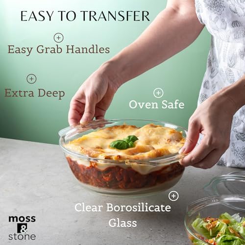 Moss & Stone Clear Glass Casserole Dish Set with Lids, Glass Baking Dishes