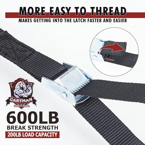 Cartman 1" x 12 ft Lashing Straps, 6 Pack, 600 lb Break Strength, Black