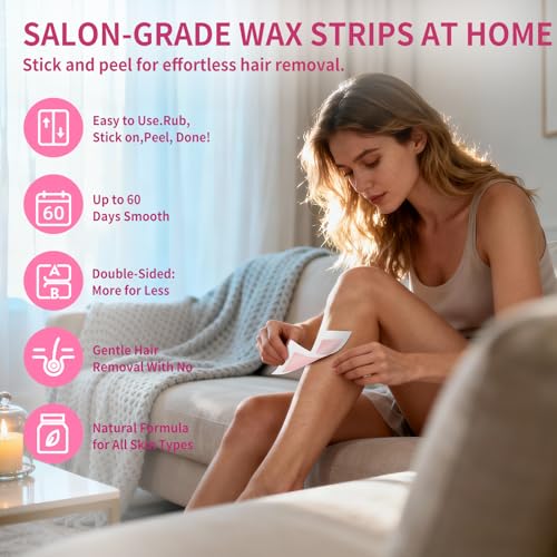 60PCS Wax Strips- 40Facial&20Body Waxing Kit for Women Hair Removal