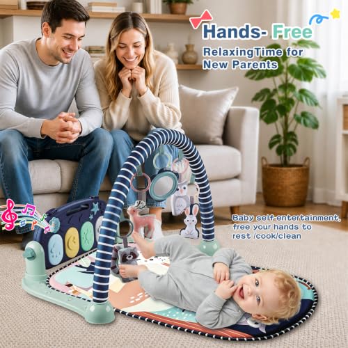 Joryuek Baby Play Mat, Tummy Time Mat with Piano Music and Lights, Baby