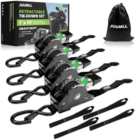 Retractable Ratchet Straps (4-Pack) 1” x 10ft, 1650lb Break Strength