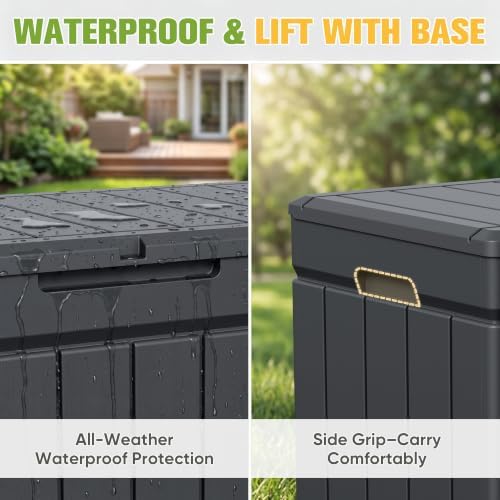 Greesum 82 Gallon Resin Deck Box, All Weather Outdoor Storage, Dark Gray