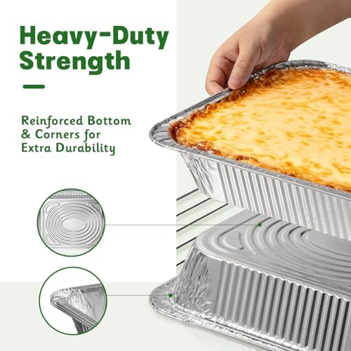 9x13 Aluminum Pans [40 Pack], Extra Heavy Duty Half Size Disposable Aluminum Foil Pans