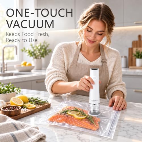 60kPa Compact Food Vacuum Sealer Kit with 30 Reusable Bags-10S/M/L