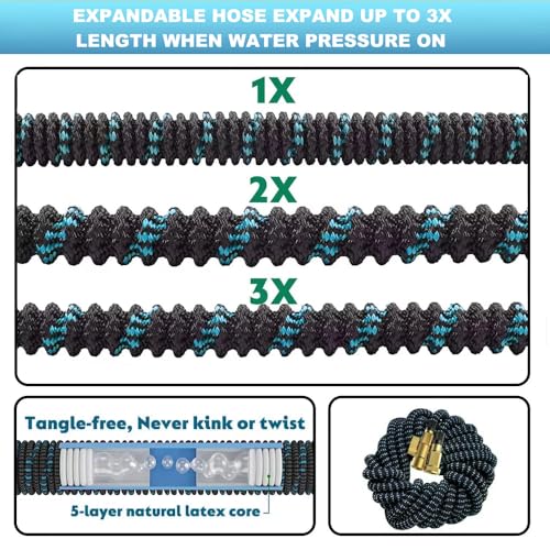 100 ft Expandable Garden Hose - Kink Free Flexible Water Hose 100ft with 10