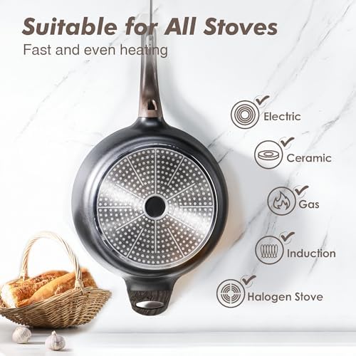 SENSARTE Nonstick Frying Pan Skillet with Lid, 12 Inch Large Deep Frying Pan