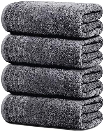 Tens Towels 4 Piece Extra Large Bath Towels 30 x 60 Inches, Dark Grey