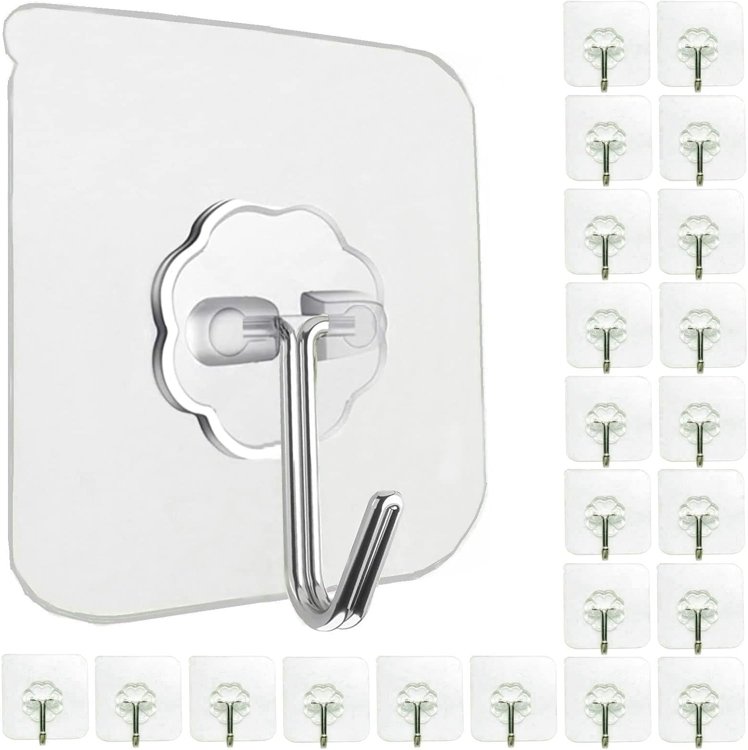 Jwxstore 24 Pack Self Adhesive Hooks Heavy Duty - 33lb Max, Transparent