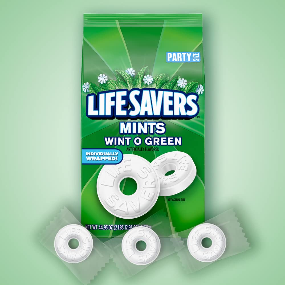 LIFE SAVERS Wint-O-Green Summer Candy Individually Wrapped Hard Mints, Party