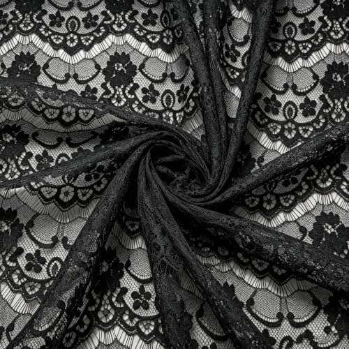 CONGREGATE Floral Lace Fabric 1 Yard 59 Inch Wide Black 100% Polyester Non Stretch Lace