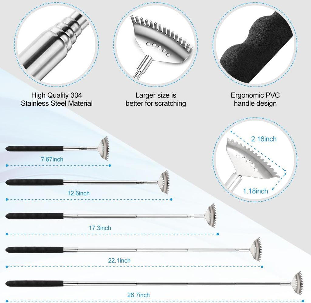 Yeipis 3 Pack Different Back Scratcher Metal Portable Telescoping with Rubber