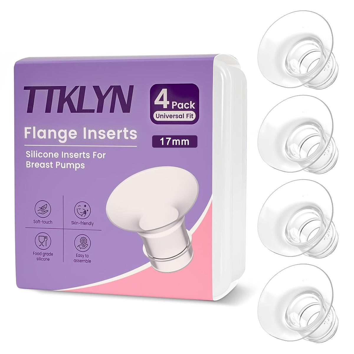 4 Pcs 17mm Flange Inserts, Soft Flange Reducer for 24mm Breast Shield