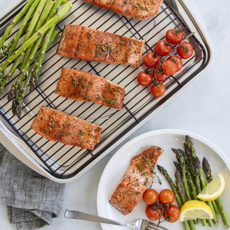 Nordic Ware Oven Crisp Baking Tray 2pc Set Includes Pan and Rack; Natural Aluminum For
