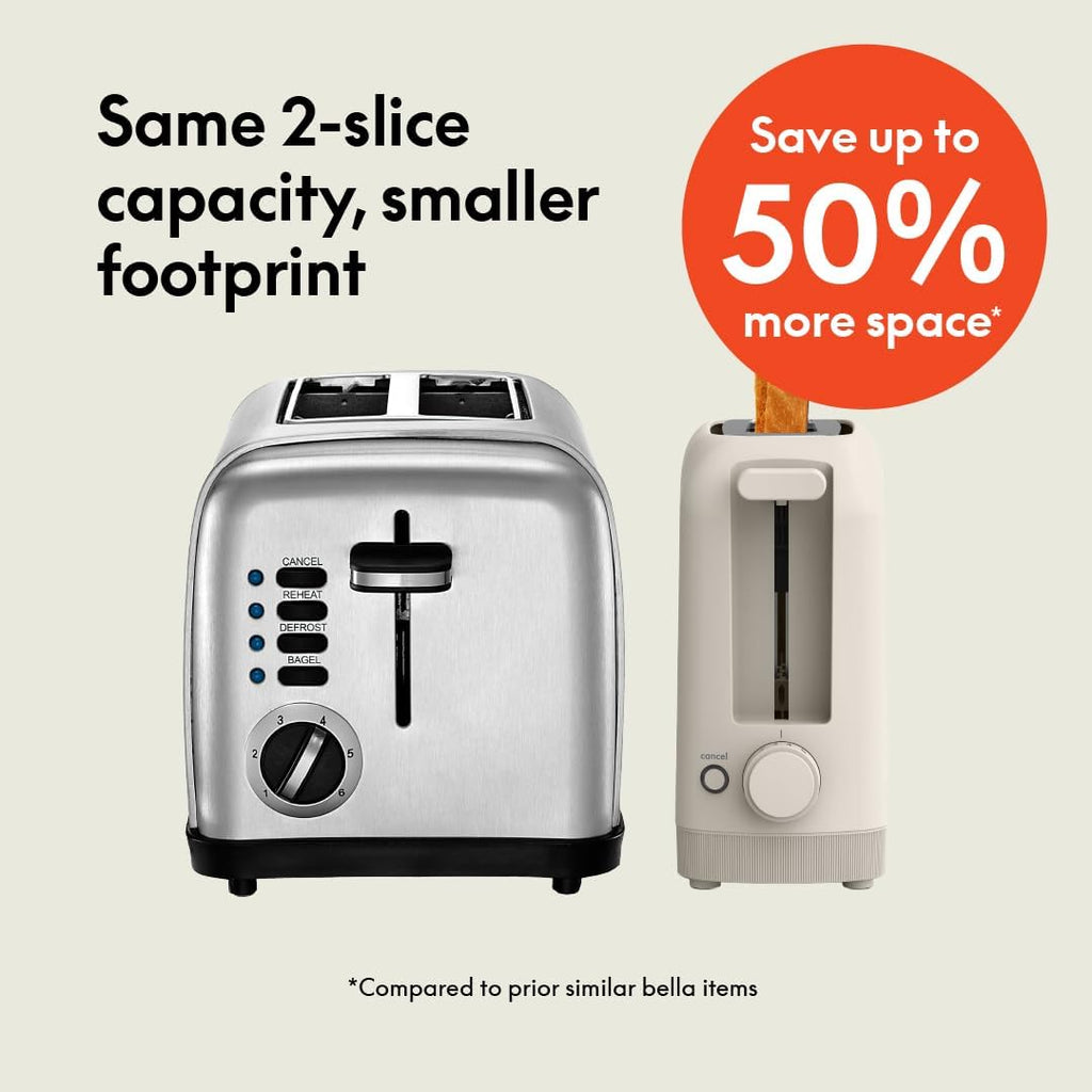 bella 2 Slice Slim Toaster, Fits-anywhere™ Kitchenware, 6 Setting Shade