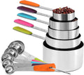 10-Pcs Stainless Steel Measuring Cups & Spoons Set, Colorful Handles
