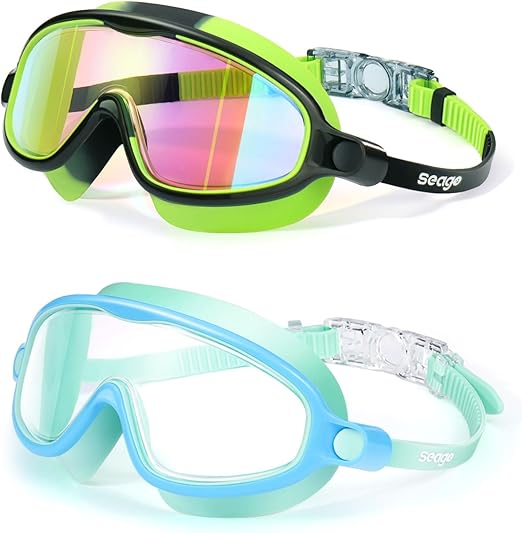 Seago Swim Goggles 2 Pack Anti-Fog Anti-UV Wide View Swimming Goggles for