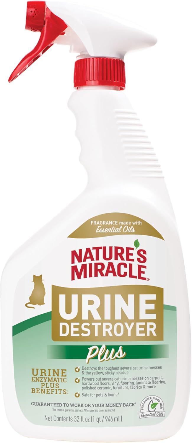 Nature’s Miracle Urine Destroyer Plus Cat, 32 Ounces,Unscented, Enzymatic