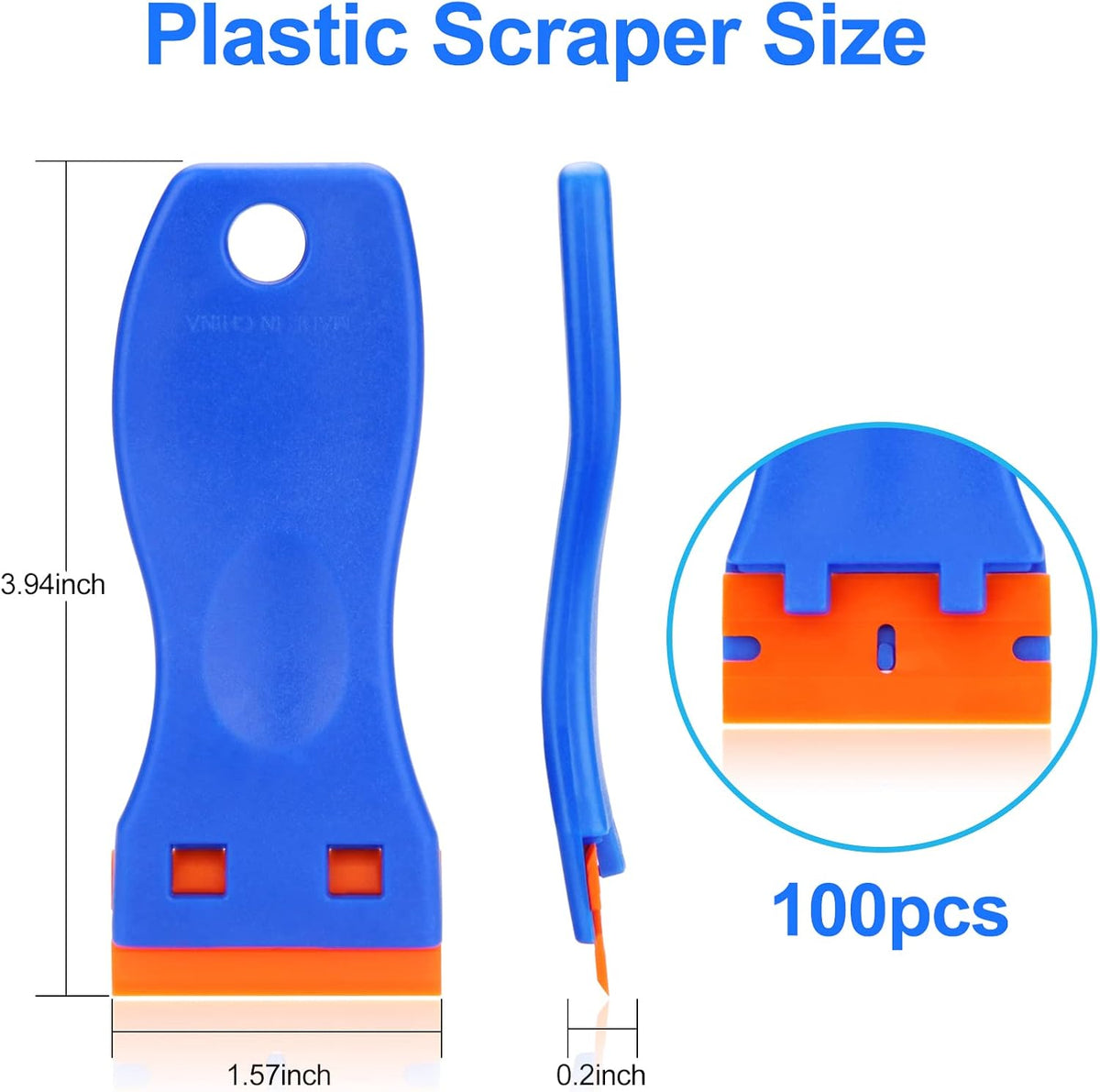 4 Pcs Plastic Razor Blade Scraper and 100 Pcs Blades, Remove Label Decal