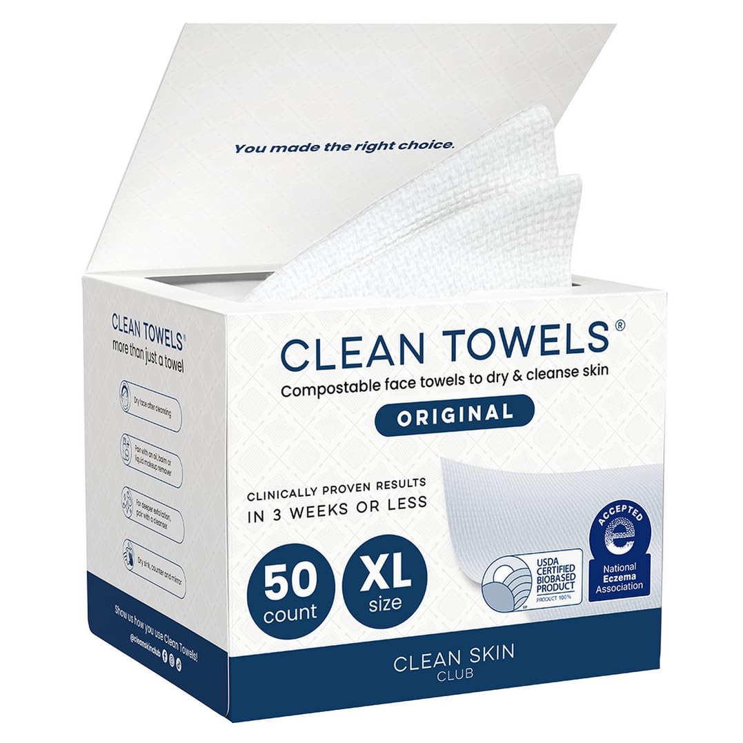 Clean Skin Club Clean Towels XL®, 100% USDA Biobased Face Towel, Disposable