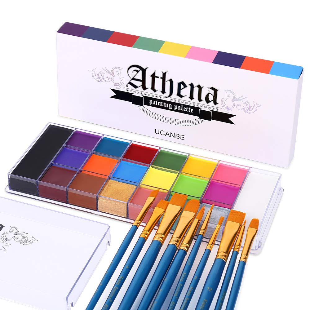 UCANBE Face Body Paint Set-Athena Painting Palette,10 Professional Artist Brush