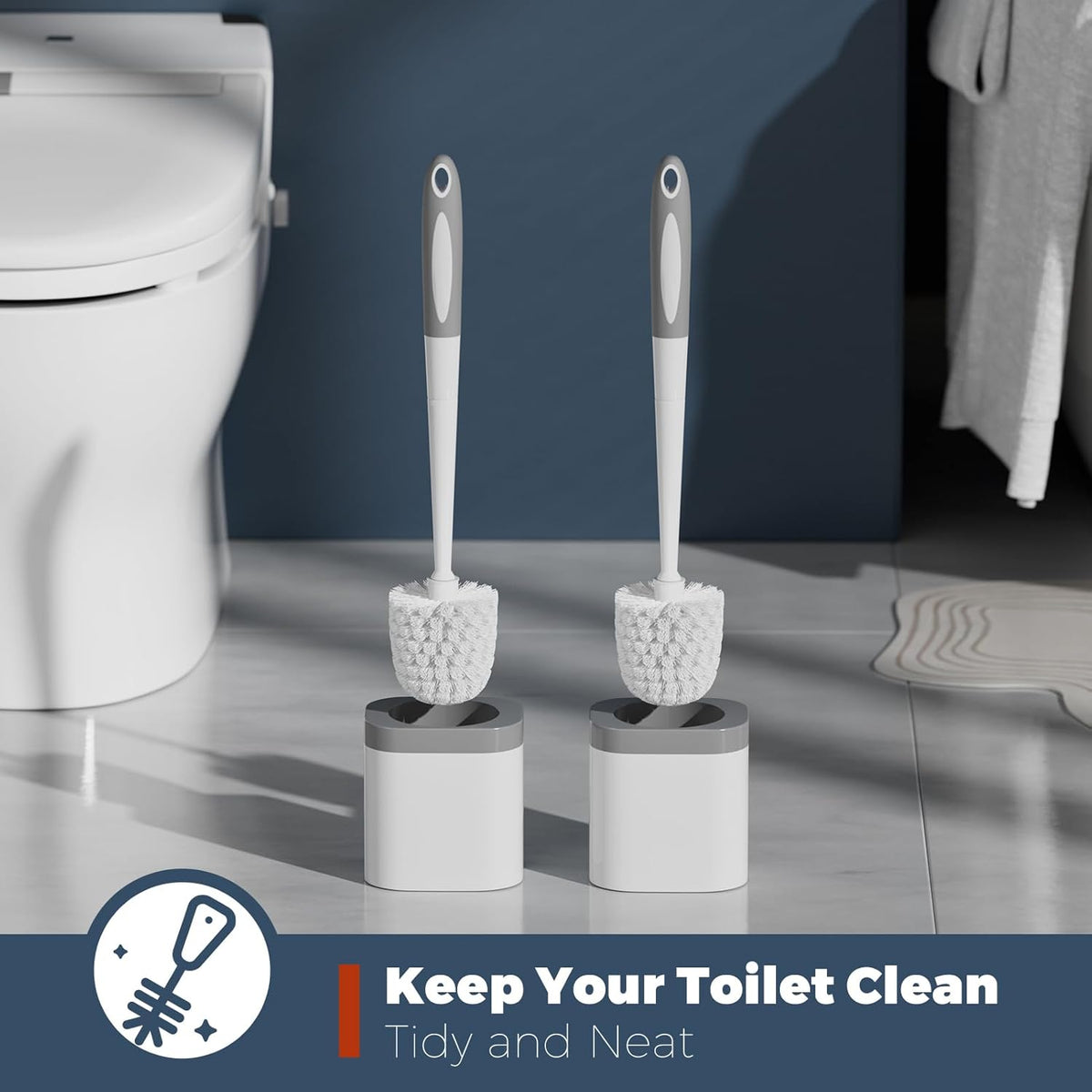 Holaloha Toilet Brush, 2 Pack Toilet Brush and Holder Set Bathroom