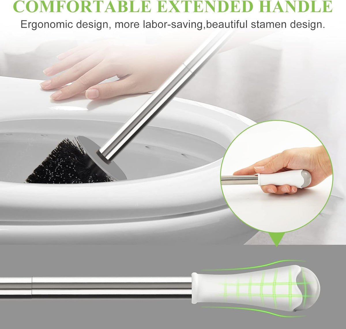 AONEZ Compact Toilet Brush & Holder, Stainless Steel Handle, Space Saving for
