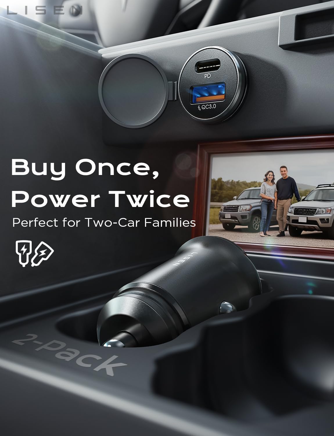 LISEN Car Charger USB C, 69W Cigarette Lighter USB Charger Adapter, Car