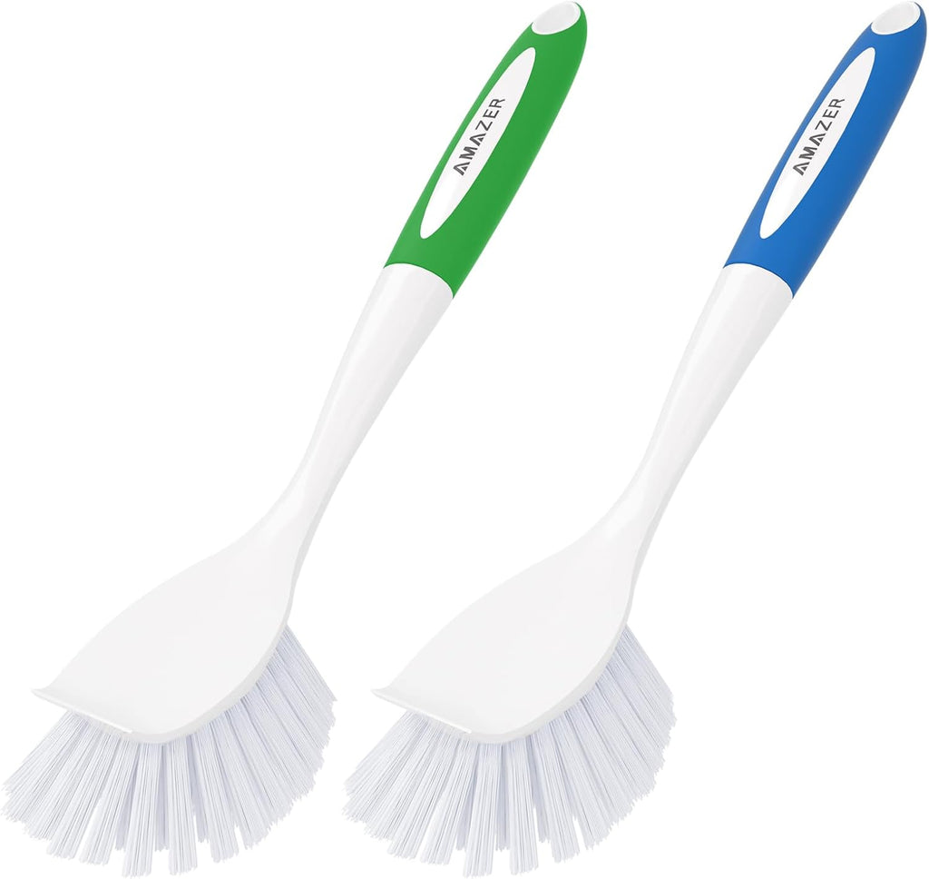 Amazer Dish Brush with Handle, 2 Pack Kitchen Scrub Brushes for Cleaning