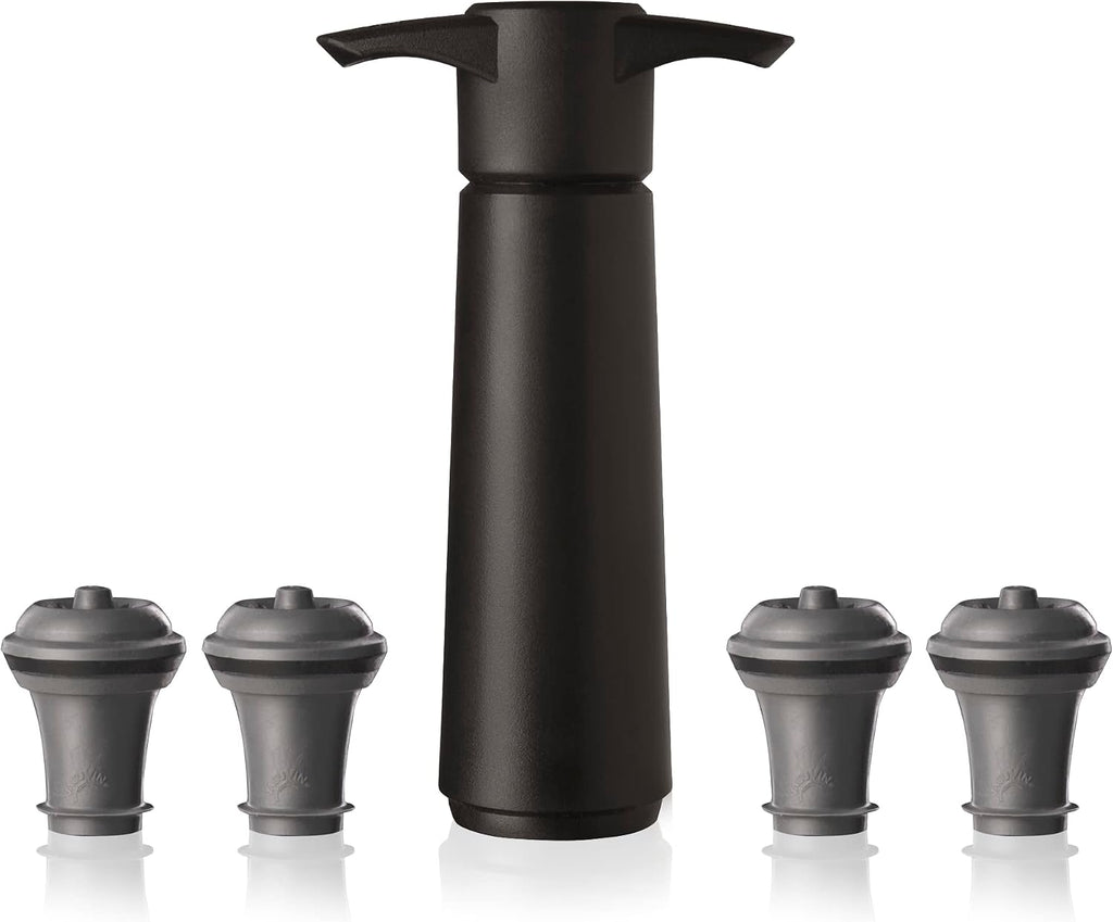 Vacu Vin Original Wine Pump - 4 Vacuum Wine Stoppers - Wine Saver - Black