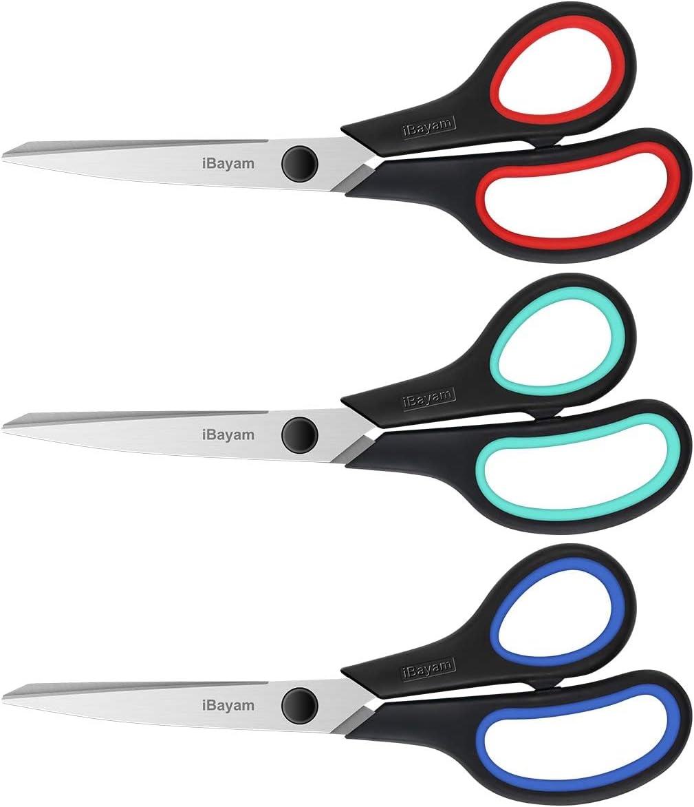 iBayam 3-Pack 8" Heavy Duty Scissors with Ultra Sharp Blades and Comfort Grip