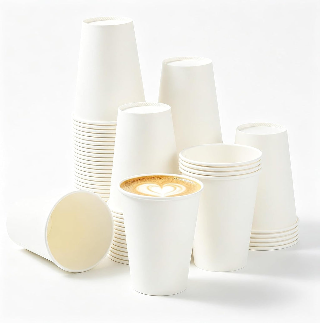 Coffee Cups 12 oz 100 Count Disposable Paper Coffee Cups White