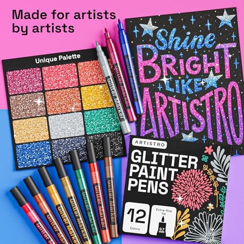 ARTISTRO 12 Glitter Paint Pens for Glass Marking - Extra-Fine Tip
