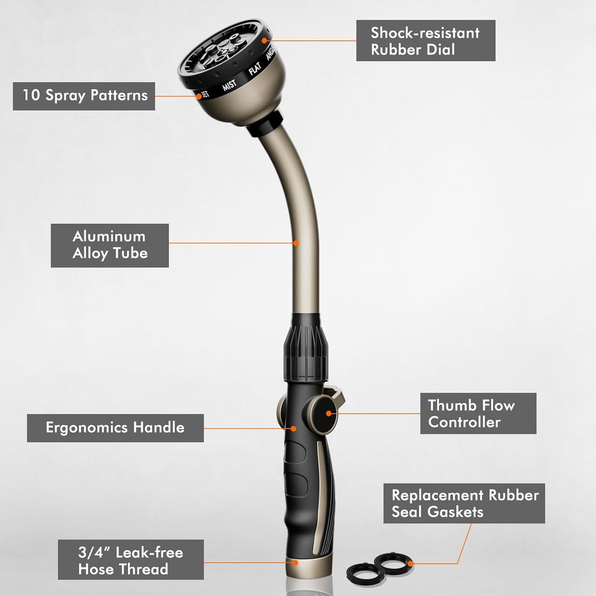 RESTMO Watering Wand Heavy Duty, Metal Garden Hose Wand with 10 Spray