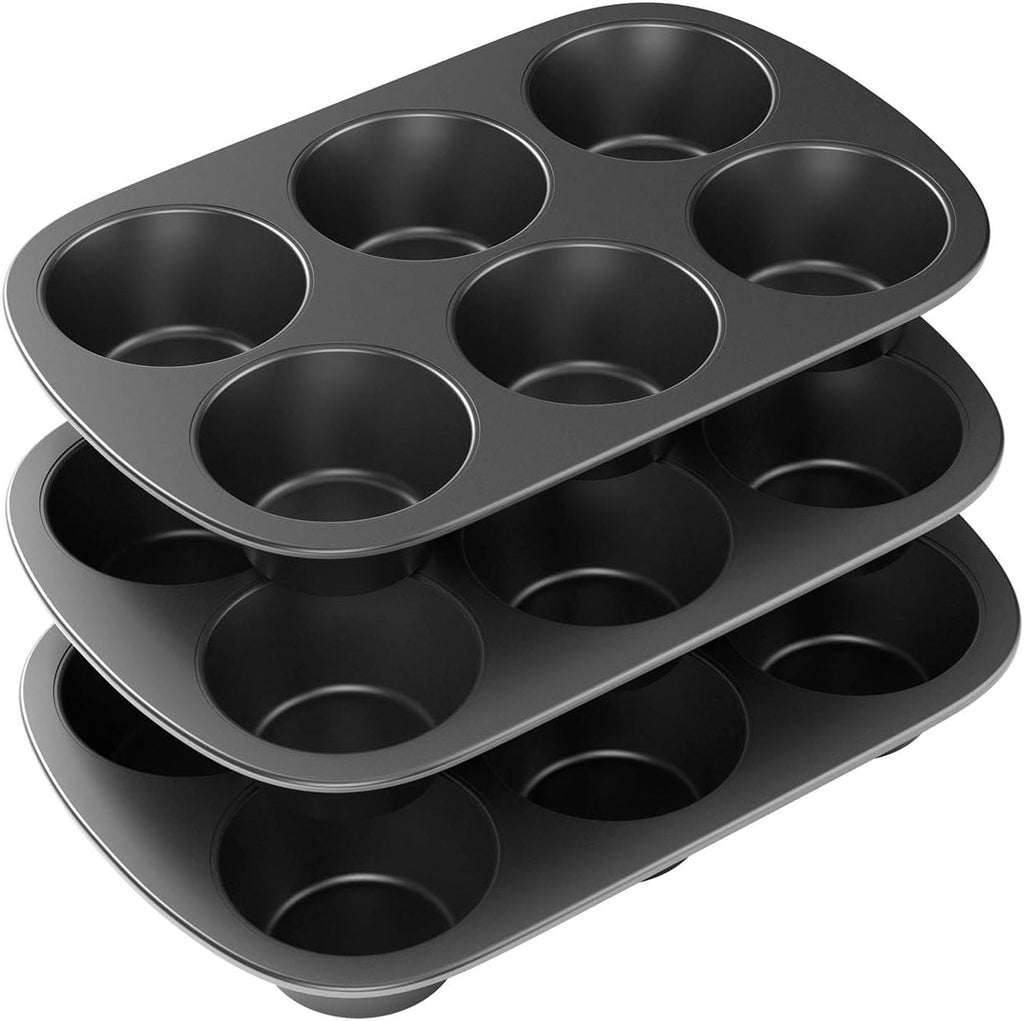 Tiawudi 3 Pack Jumbo Nonstick Muffin Pan, 6 Cup Carbon Steel Cupcake Pan