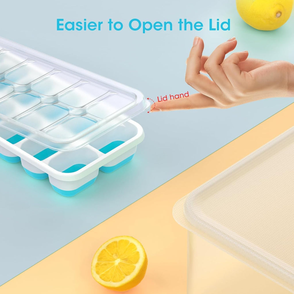 DOQAUS Ice Cube Tray with Lid and Bin - 4 Pack Silicone Ice Cube Trays for