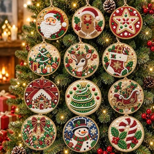 12 PCS Christmas Ornaments DIY Pearl Diamond Art Kits for Adults