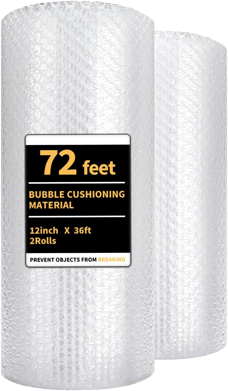 Bubble Cushioning Wrap 2 Pack 12 Inch x 72 ft Bubble Wrap for Packing，Moving