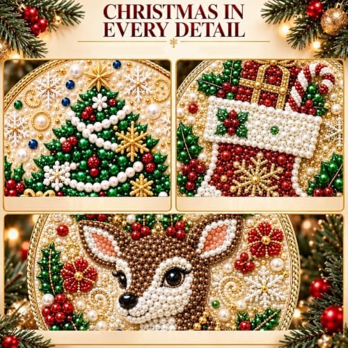 12 PCS Christmas Ornaments DIY Pearl Diamond Art Kits for Adults