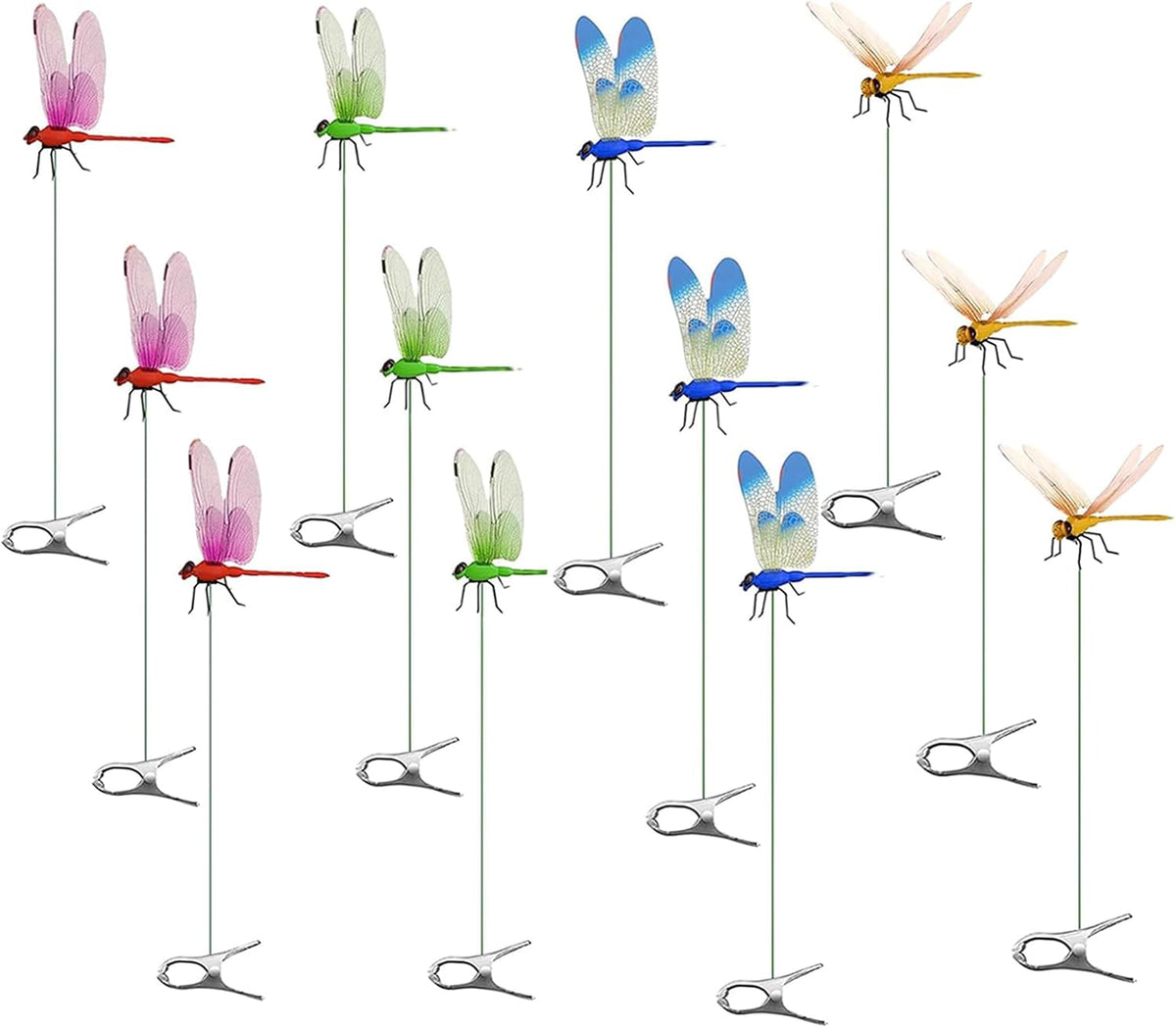 12 Pack Dragonfly Clip,Fake Dragonflies, Humming Bird Stakes Fake, Plastics
