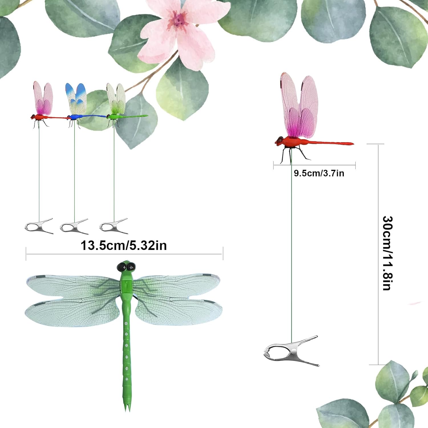 12 Pack Dragonfly Clip,Fake Dragonflies, Humming Bird Stakes Fake, Plastics