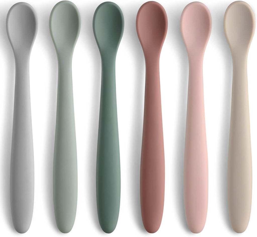 6-Piece Silicone Baby Feeding Spoons, First Stage Infant Spoons, Soft-Tip