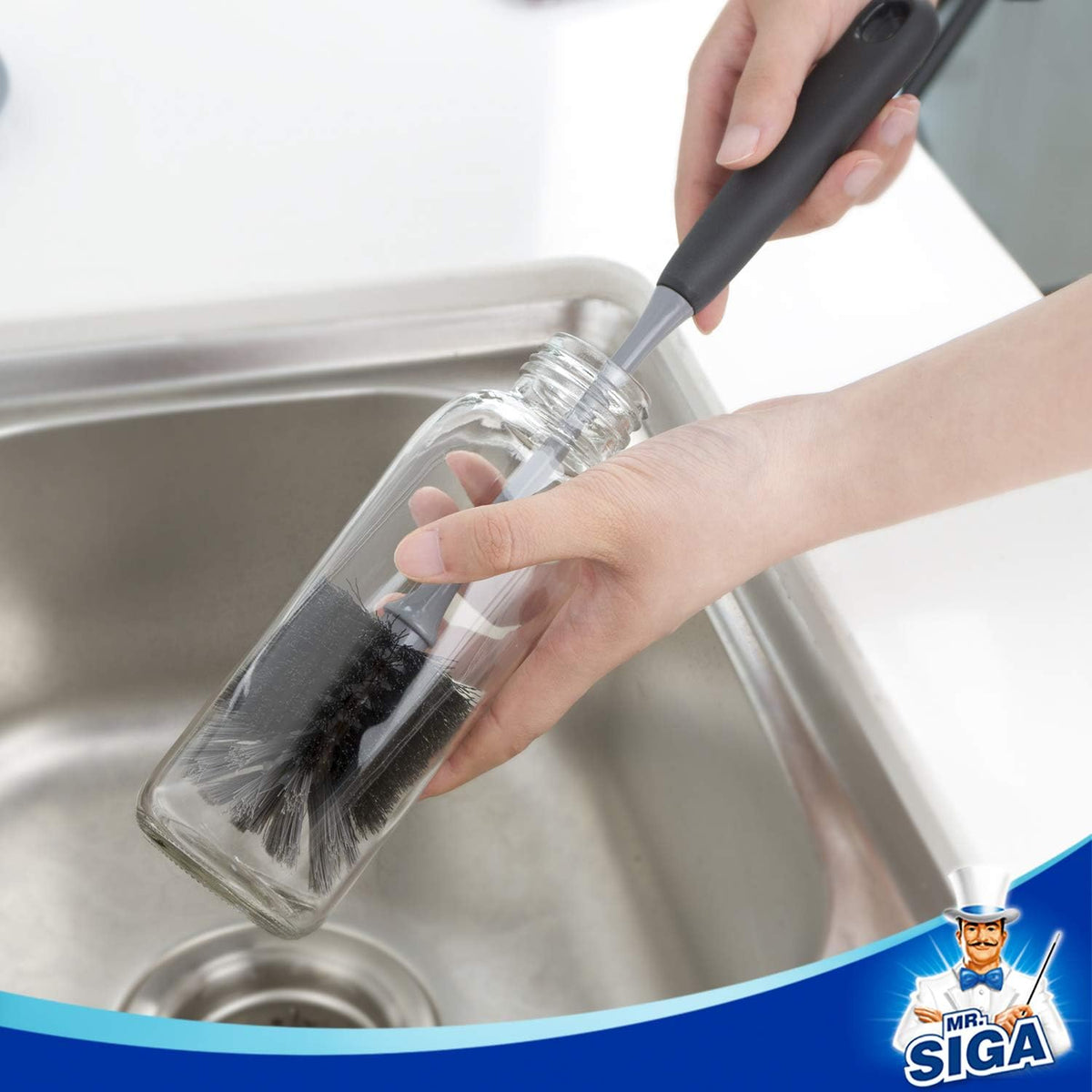 MR.SIGA Long Handle Bottle Brush, Flexible Scrub Brush for Water Bottles