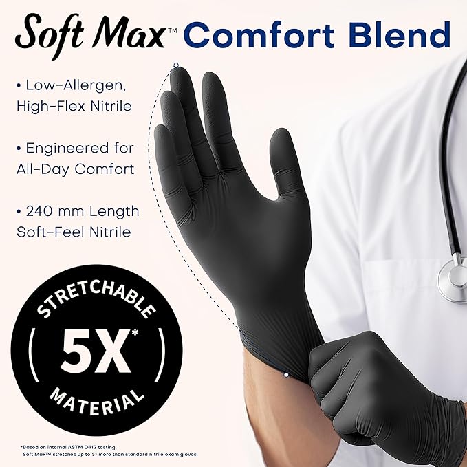 Supmedic Medical Soft Max™ Black Nitrile Disposable Gloves, 100 Pcs