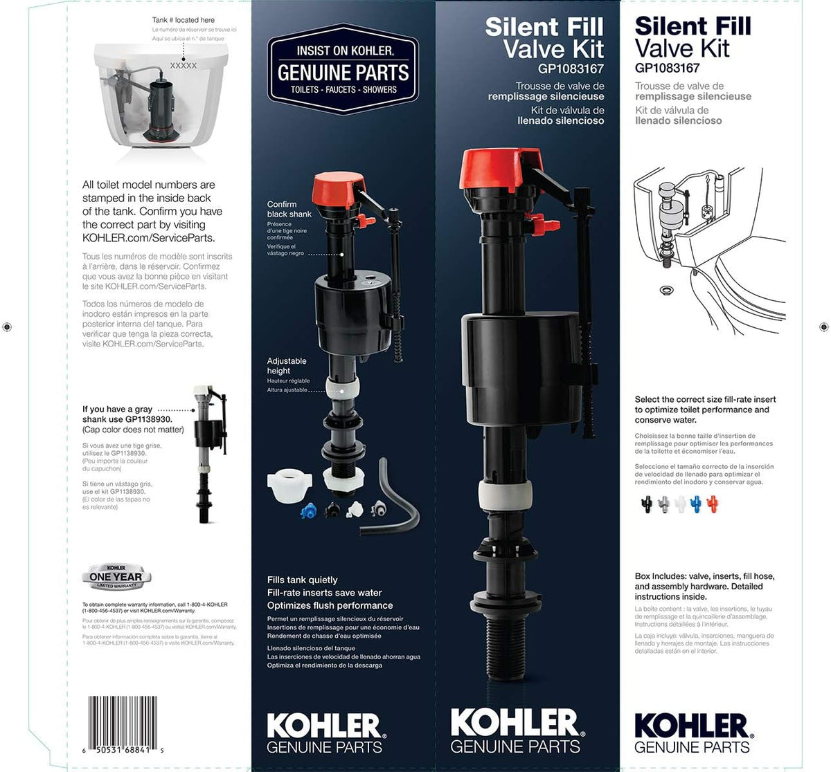 Kohler Genuine Part Gp1083167 Silent Fill Valve Kit For All Kohler Class Five